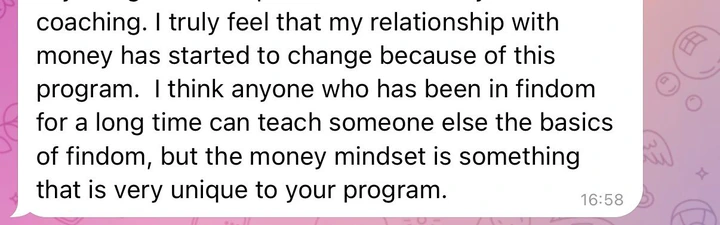 Student testimonial — money mindset transformation