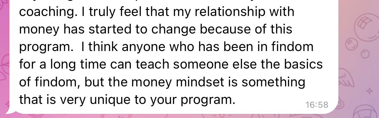 Student testimonial — money mindset transformation